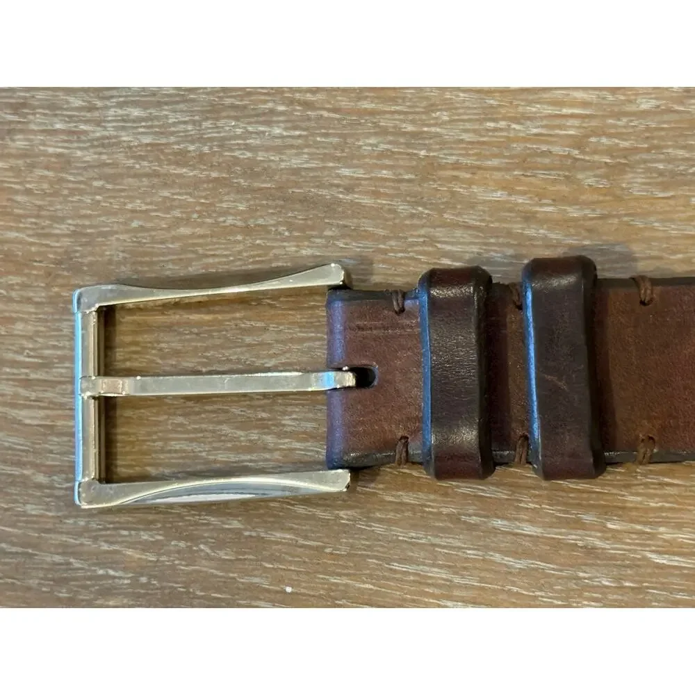 Nordstrom Brown Leather Belt Silver Buckle Made in Italy Men 40
